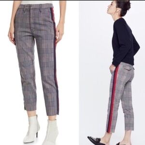 Mother Plaid The Shaker Prep Fray Jeans. Red Blue Stripe. Size 25